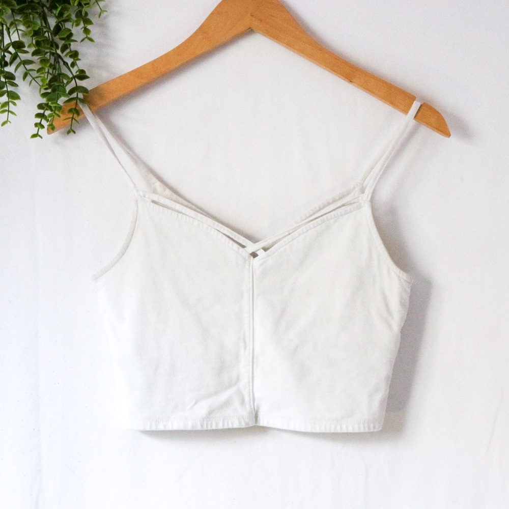 Hollister White Cropped X Cross V-Neck Top